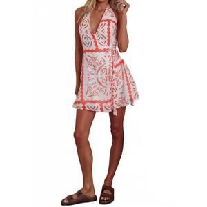 NEW ONE AND ONLY COLLECTIVE mosaic halterneck mini dress in red